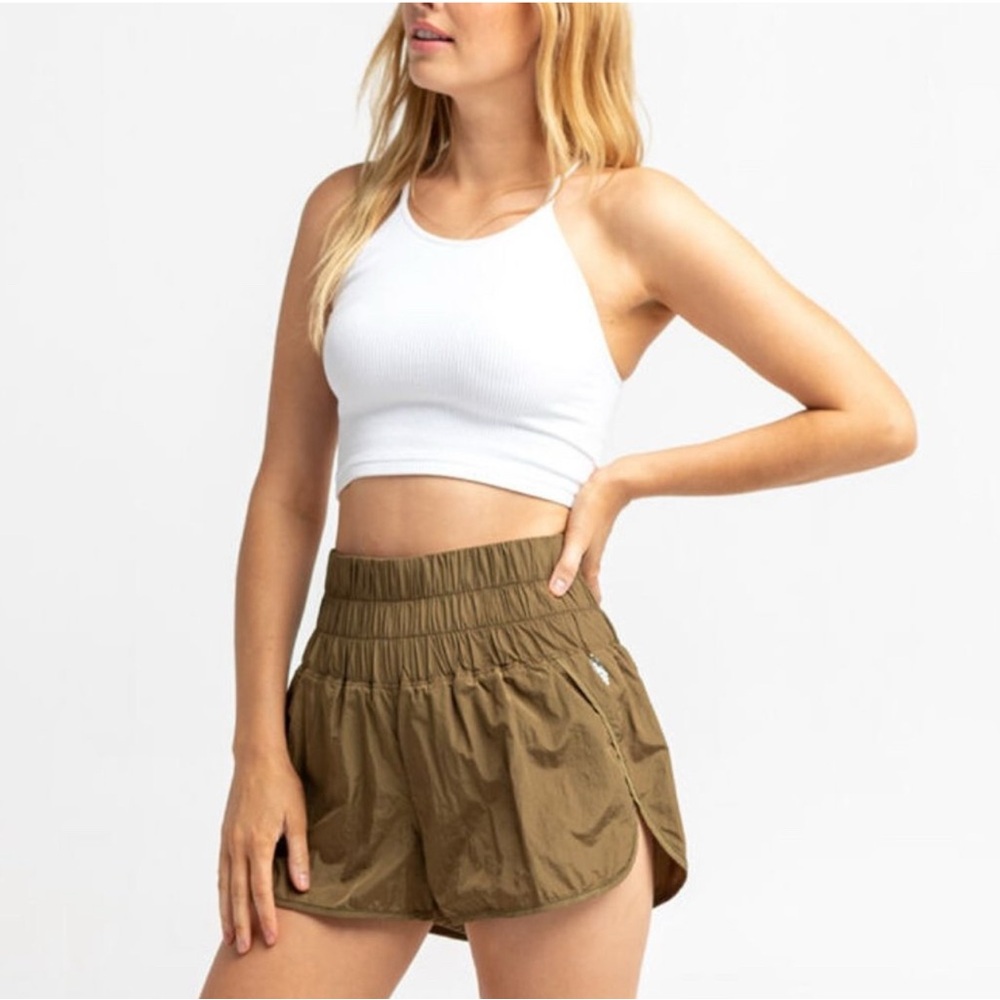 Free People Movement The Way Home High Waisted Lined Athletic Shorts in Army M